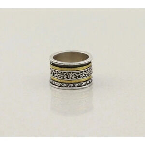 Sterling Silver & Brass Flower Spinner Ring Thick Band Cigar Ring Silpada Size 8
